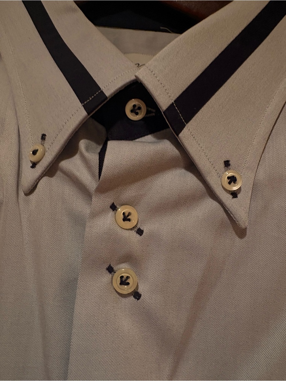 Men's Light Blue Button-Down Shirt with Navy Trim